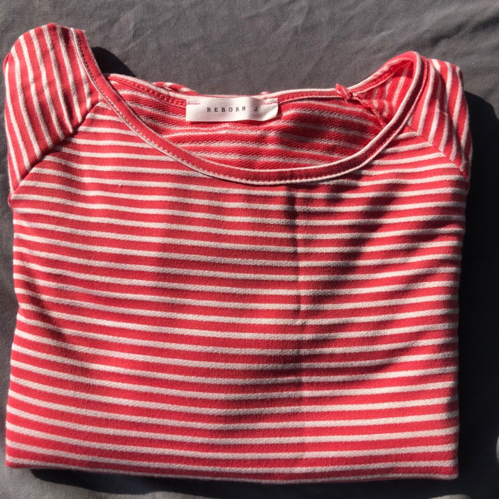 Reborn J Red Striped‎ Cold Shoulder Long Sleeve Tunic Top Women's